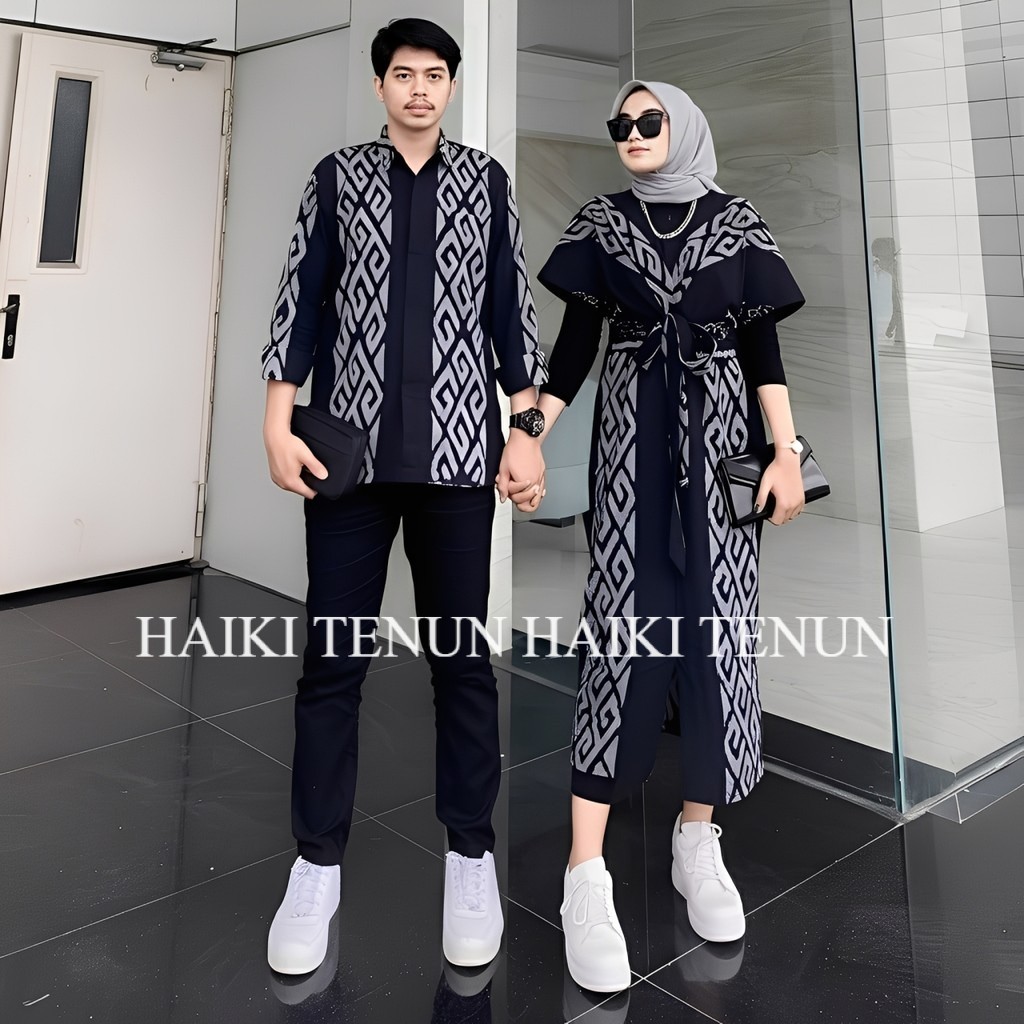 Couple tenun clara motif toraja hitam dress kondangan Aurora maxi couple prewedding batik tenun dres