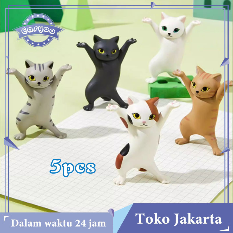 5pcs Dancing Cat Pen Holder Patung Kucing Angkat Tangan Imut Untuk Pen Airpods Holder