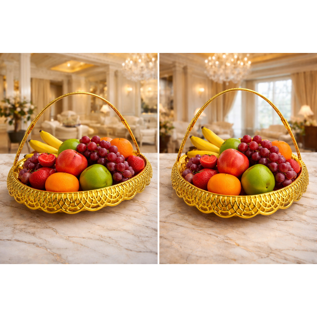 Keranjang Buah Seserahan Premium Gold – Model Oval & Bulat Elegan Lamaran Dekorasi Meja Makan