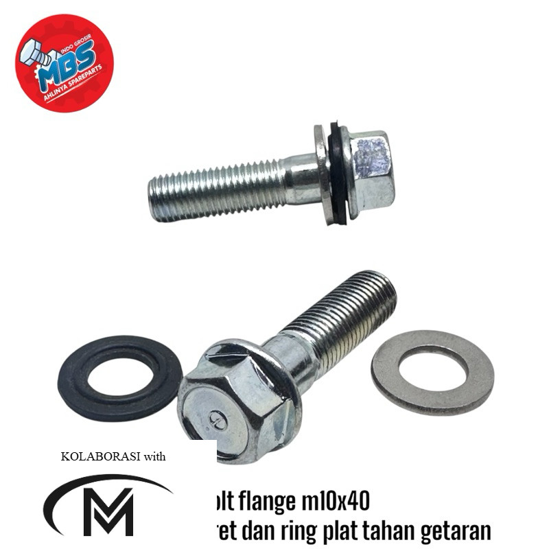 MBS Bolt Flange M10x40 BAUT 14 ring karet ring plat tahan getaran baut dudukan kenalpot shok origina