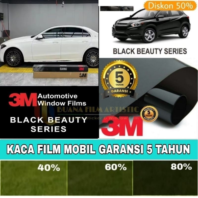 Kaca film 3M/kaca film mobil 3M/Black Beauty/kaca film hitam/Original Garansi 5 Tahun