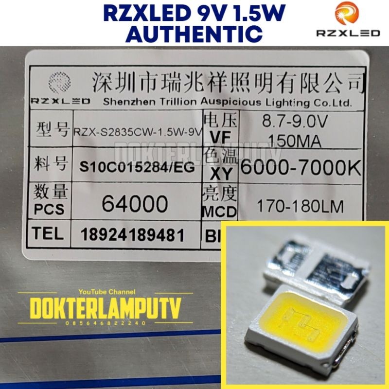 LED SMD 2835 9V 1.5W RZX AUTHENTIC DOKTERLAMPUTV PREMIUM CHIP