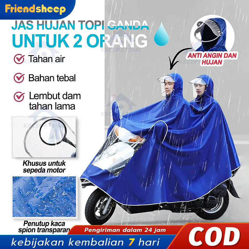 Jas Hujan Motor 2 Orang Full Cover Motor Raincoat 2-in-1 Coat Jas Hujan 2 Kepala Jas Hujan Model ter