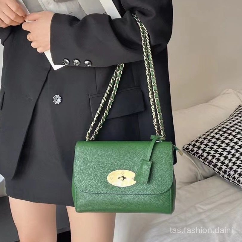 Tas Mini Selempang & Bahu Wanita, Kulit Asli, Model Kotak Kecil, Kunci Premium