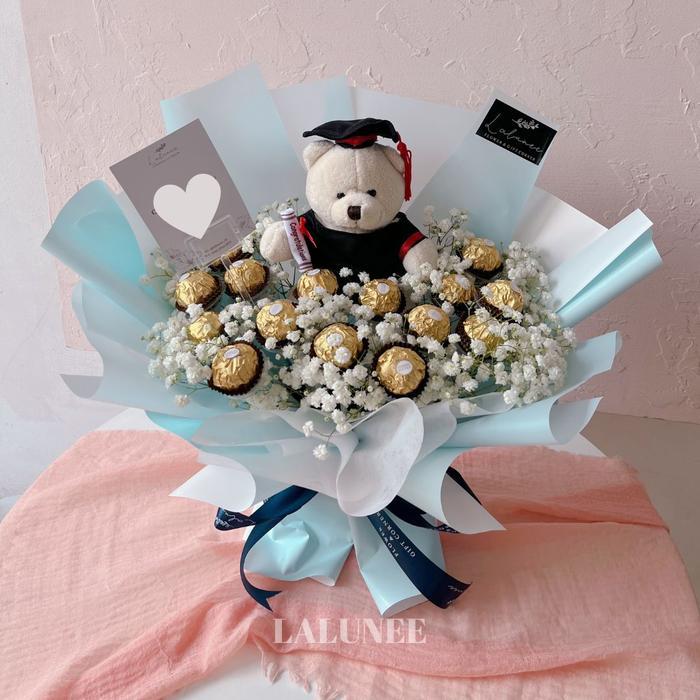 Buket Coklat Ferero Rocher Bouquet Buket Wisuda Ferero - Bear Tanpa Toga, 5 ferrero Terlaris