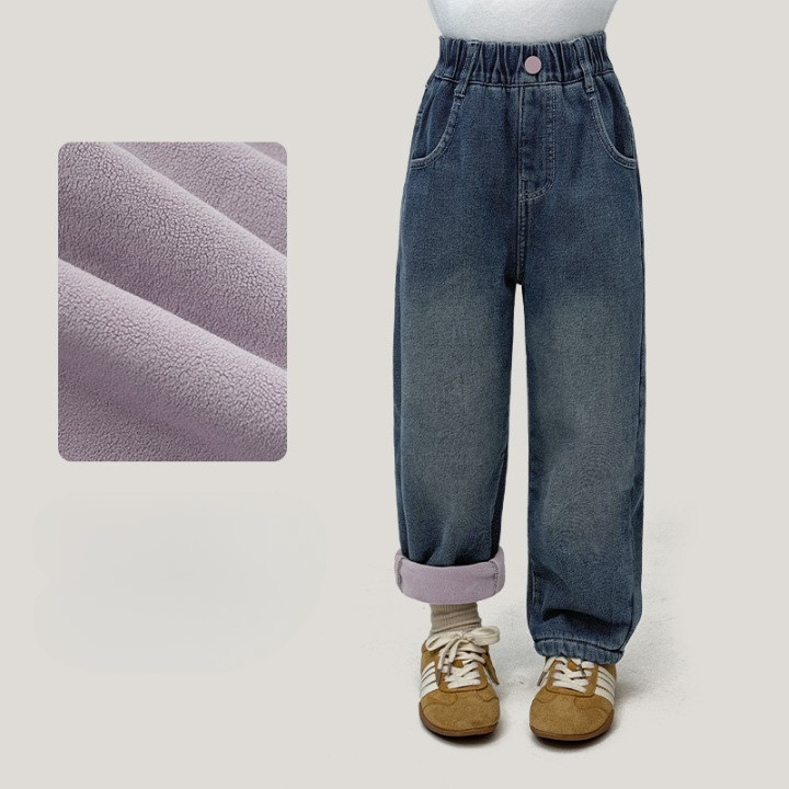 ( PAN651 ) Celana panjang winter autumn musim dingin anak remaja fleece bulu - denim jeans - polos -