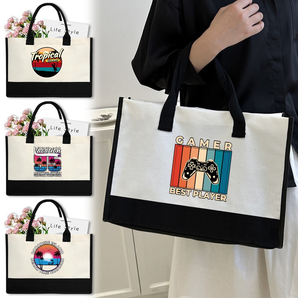 Tas tangan Tote Beach Bag Elegant Ladies Jute Handbag Women Holiday Beach Casual  Grocery Storage Ba