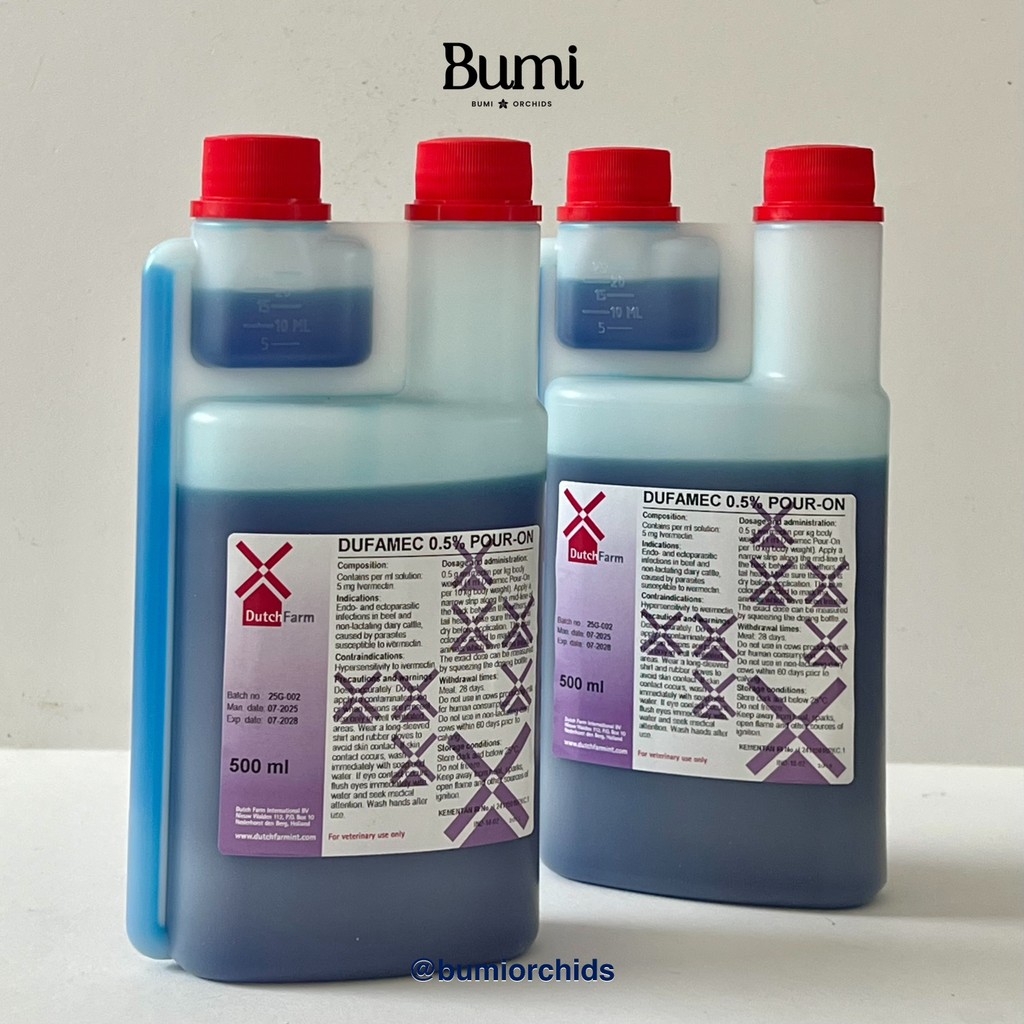 Dufamec 0.5% Pour On 500 ml Ivermectin Obat Parasit Tetes Cacing Scabies Gatal Ternak Sapi Kuda Anji