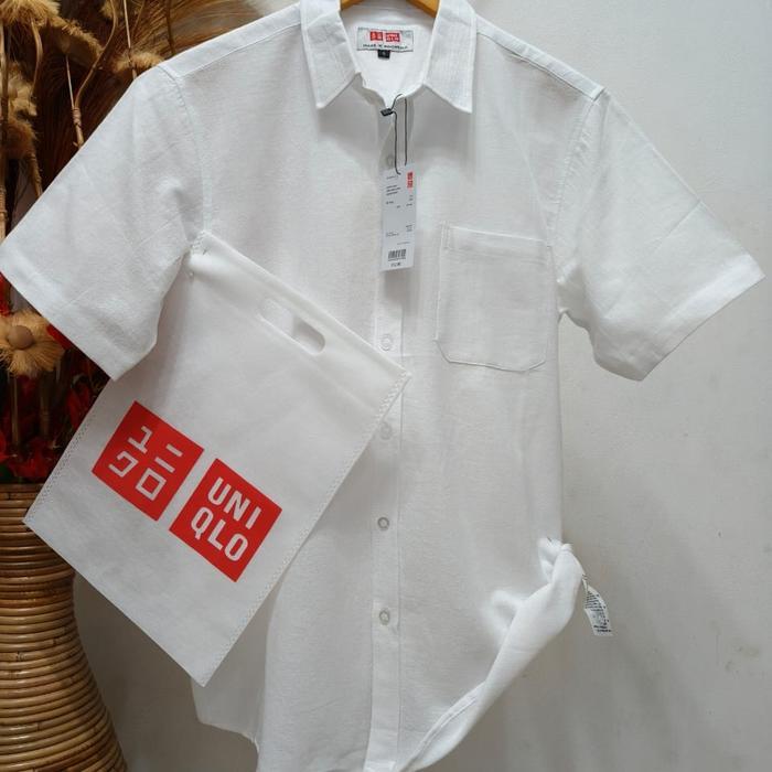 kemeja lengan pendek UNIQLO ukuran jumbo ukuran M L XL XXL 3XL 4XL 5XL - Putih, 5XL