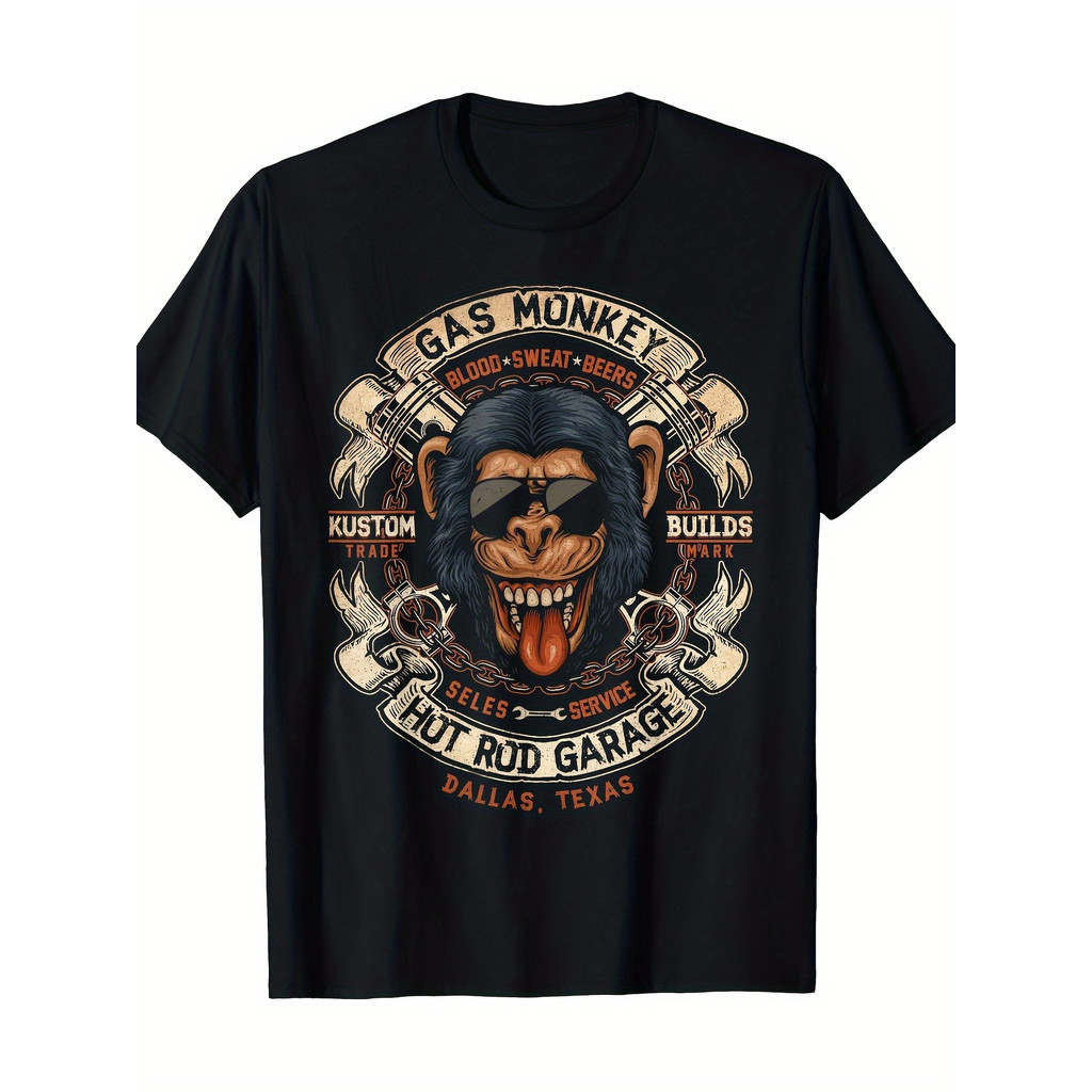 Kaos Pria Dallas Texas Gas Monkey Garage - Katun, Lengan Pendek, Print Berani, Ukuran Besar