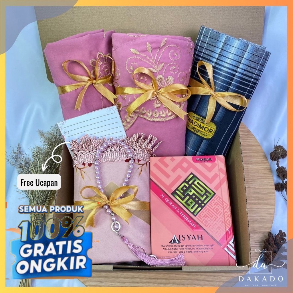 HAMPERS MUKENA KATUN BORDIR  ALAT SHOLAT SET SESERAHAN KADO WEDDING HAMPERS MUKENA KATUN BORDIR PREM