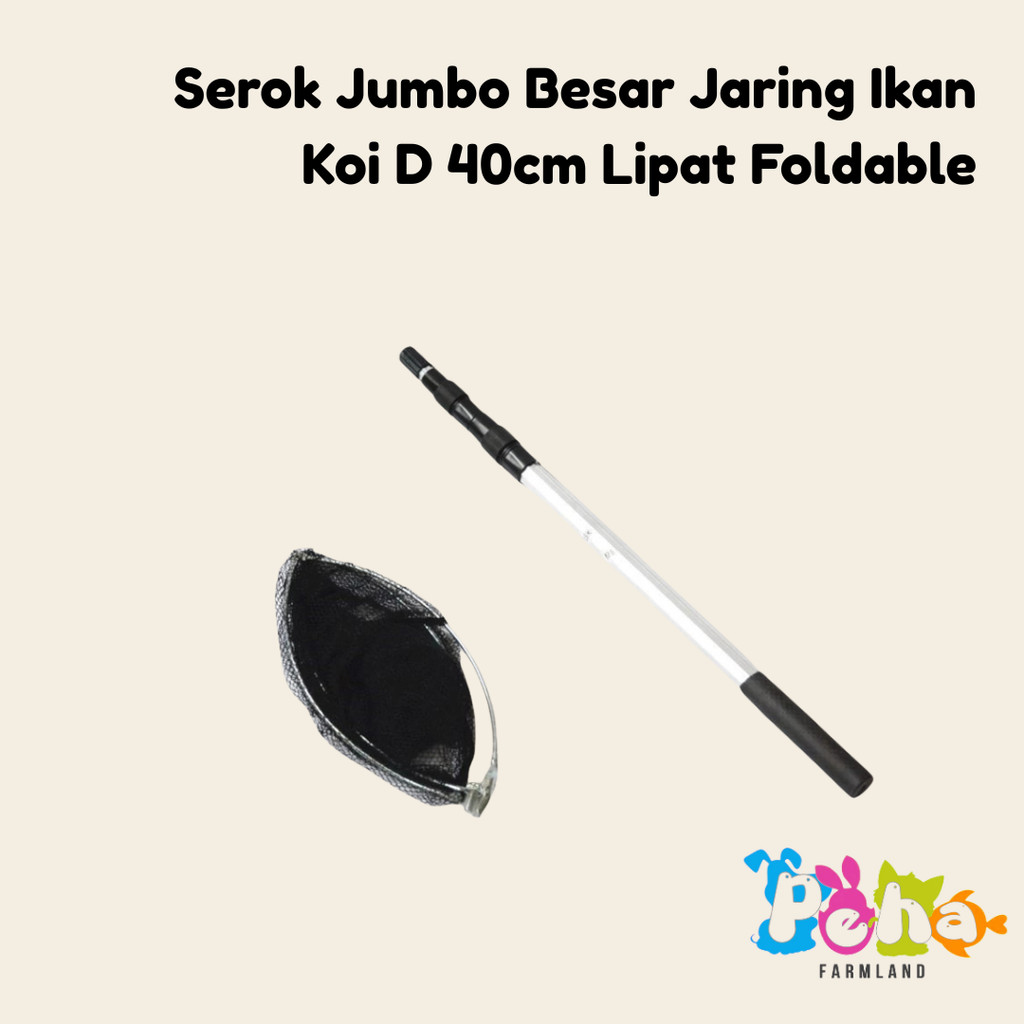 Serok Jumbo Besar Jaring Ikan Koi D 40cm Lipat Foldable