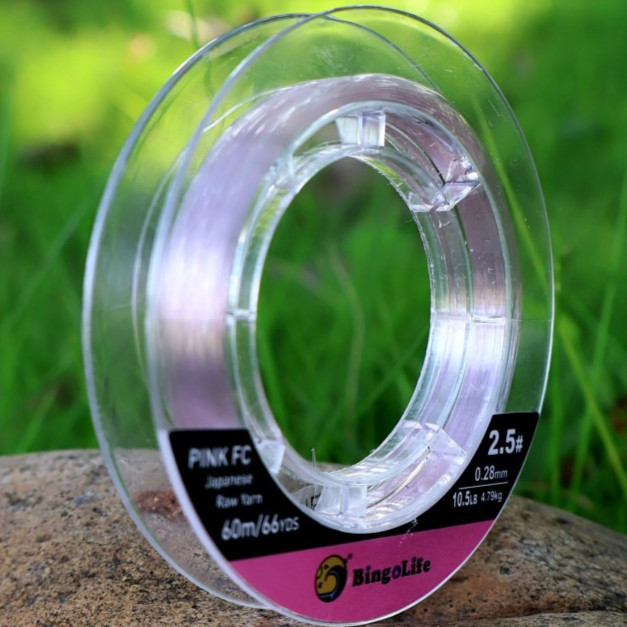 Bingolife Senar Pancing Fluorocarbon Pink 60m Jepang Leader Lentur Tahan Gigit Struktur Laut