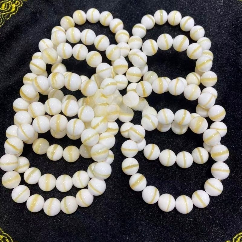 GELANG KULIT KERANG MATA KUCING SUPER GRADE A+ ASLI 100% PUTIH SERAT EMAS / PUTIH MUTIARA BAHAN BERK