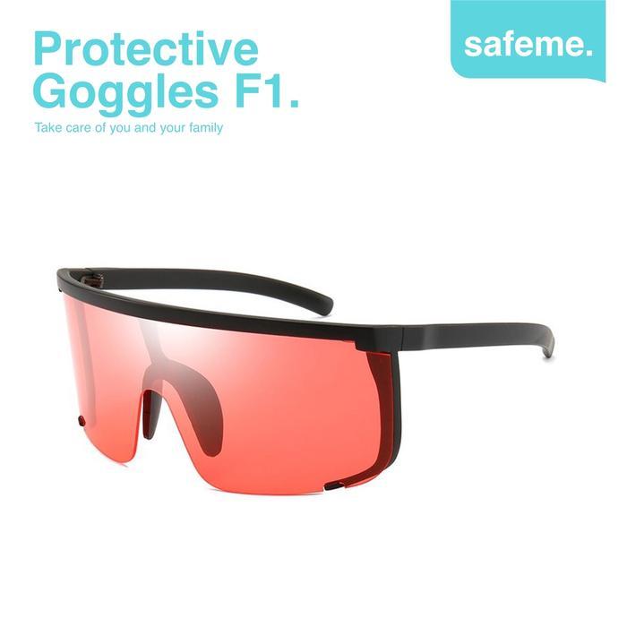 Sportnation Mart Kacamata Sepeda Gowes Wanita Pria Anti UV 100% Sport Safety Goggles F1 - Black Red
