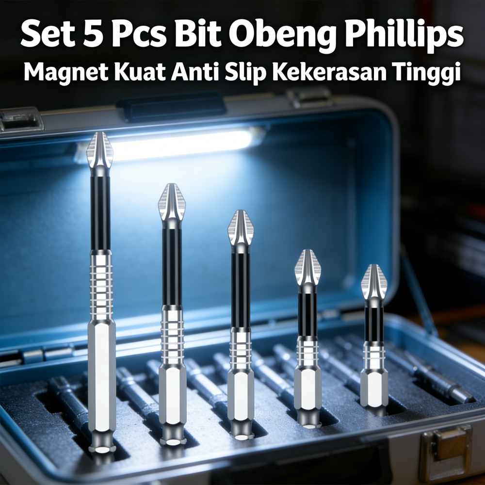 Set 5 Pcs Bit Obeng Philips Magnet Kuat Anti Slip Kekerasan Tinggi Baja Wolfram Tangan Bor Obeng Lis