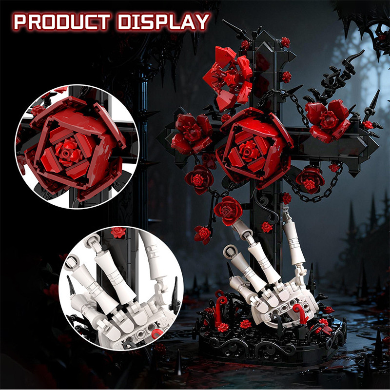 Gothic Roses Skull Hand Roses Bouquet Bricks Model Decoration y Valentines Romance Gift For Adults