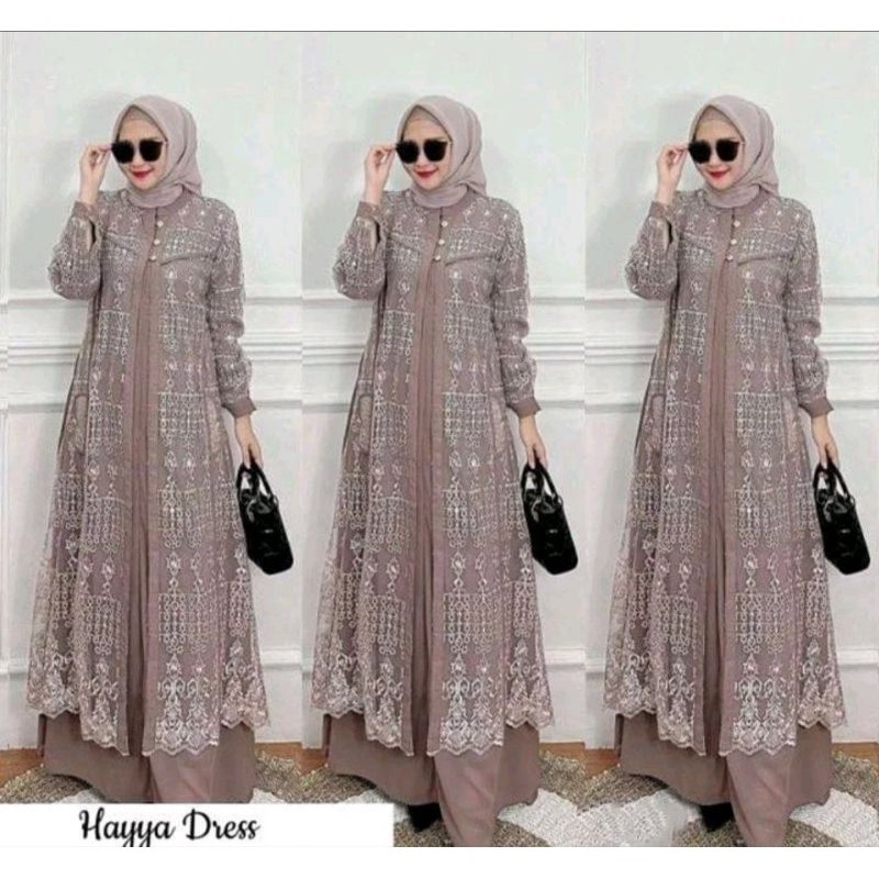 TERMURAH/HAYYA DRESS GAMIS KONDANGAN LENGKAP SET HIJAB PASMINA/GAMIS BROKAT TILE GAMIS PUTIH /Update