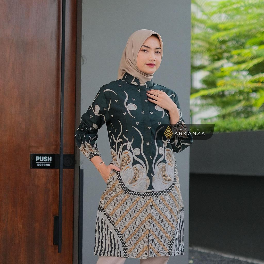 BATIK ARKANZA Baju Tunik Motif Tirta Kusuma Wanita Premium Katun