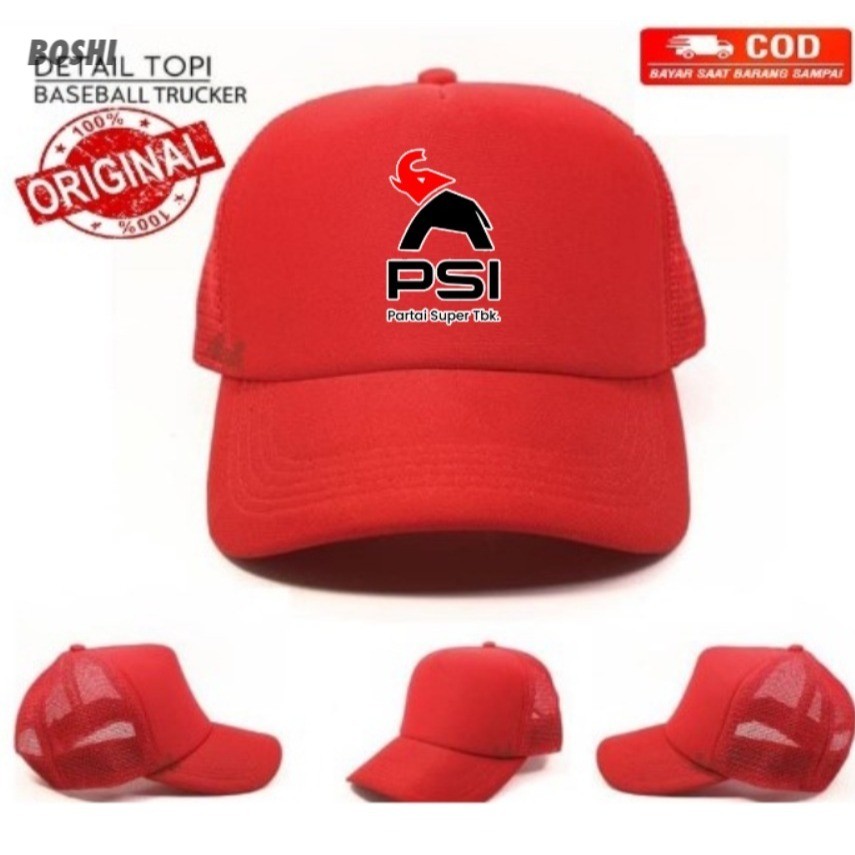 Topi Trucker Jaring Hat Distro Gajah PSI Partai Solidaritas Indonesia politik pemilu Super Tbk souve