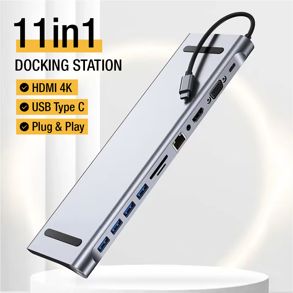 Docktion USB Hub Type C Adapter 11 in 1 HDMI 1080P AUX Card Reader