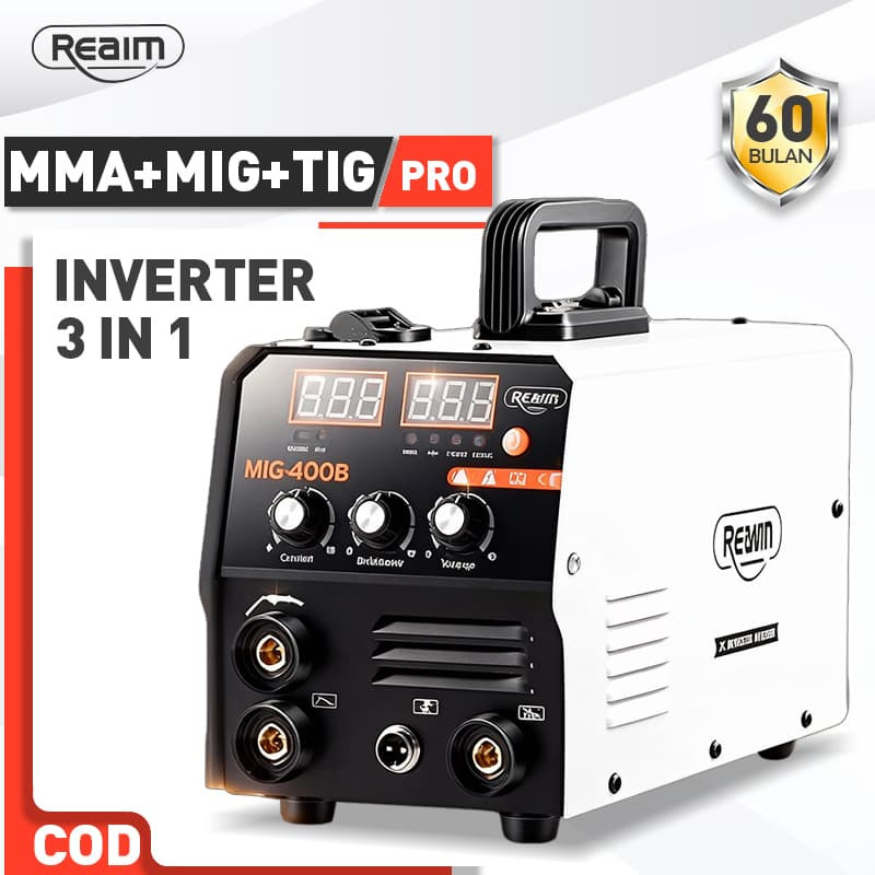 REAIM Mesin Las 3-IN-1 Welding Inverter MIG/MMA/TIG 120A Mesin Las Mig Tanpa Gas Mesin trafo las Mes