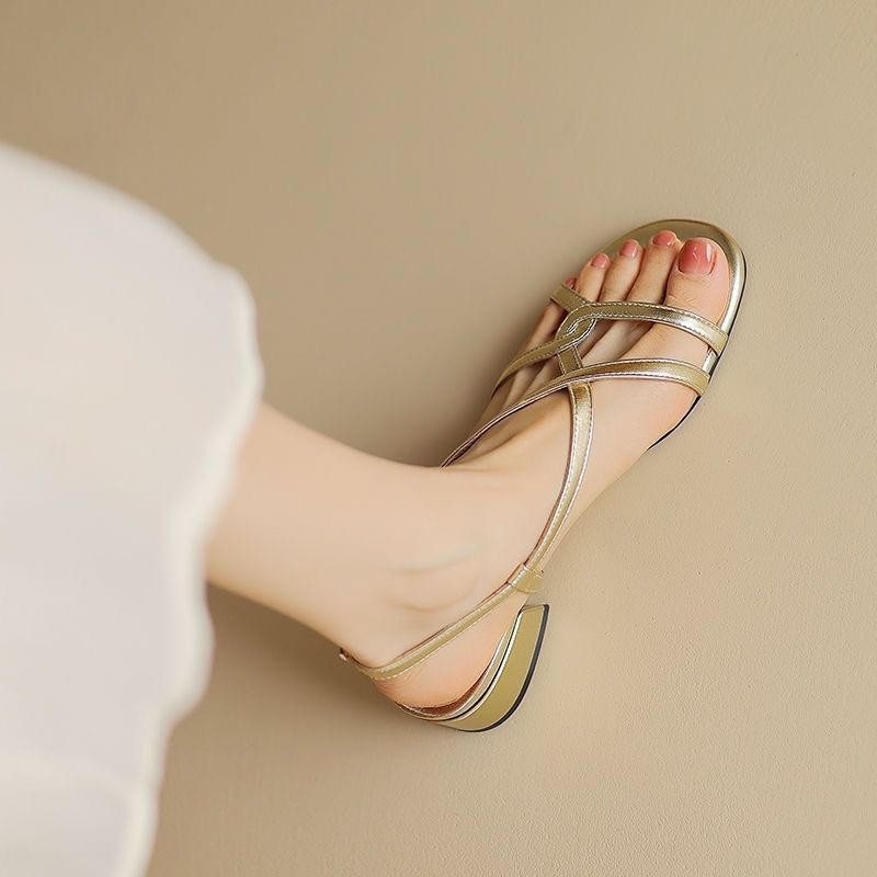 [COD]Sandal Romawi terbuka terbaru untuk wanita, kulit lembut, sol lembut, hak rendah yang nyaman, h