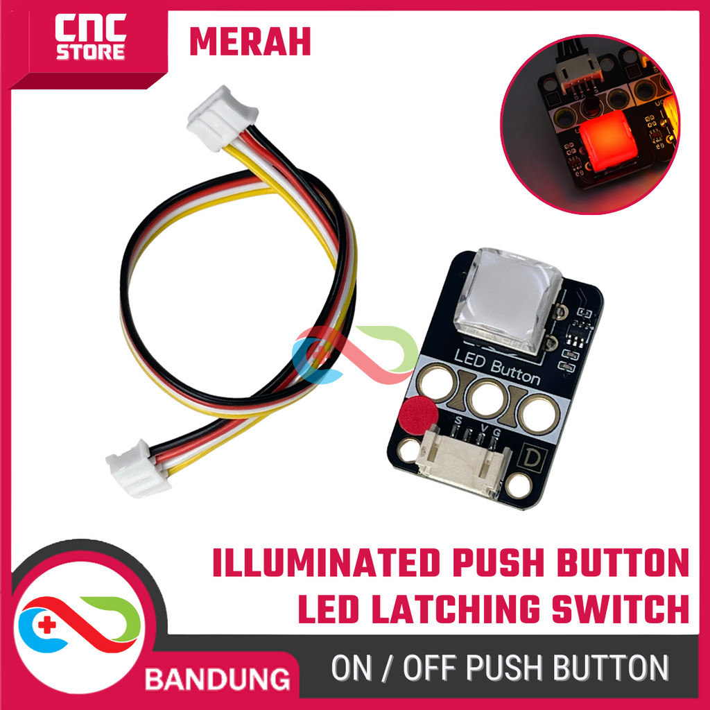 Illuminated Push Button LED Latching Merah – Modul Tombol Lampu ON/OFF Touch Switch
