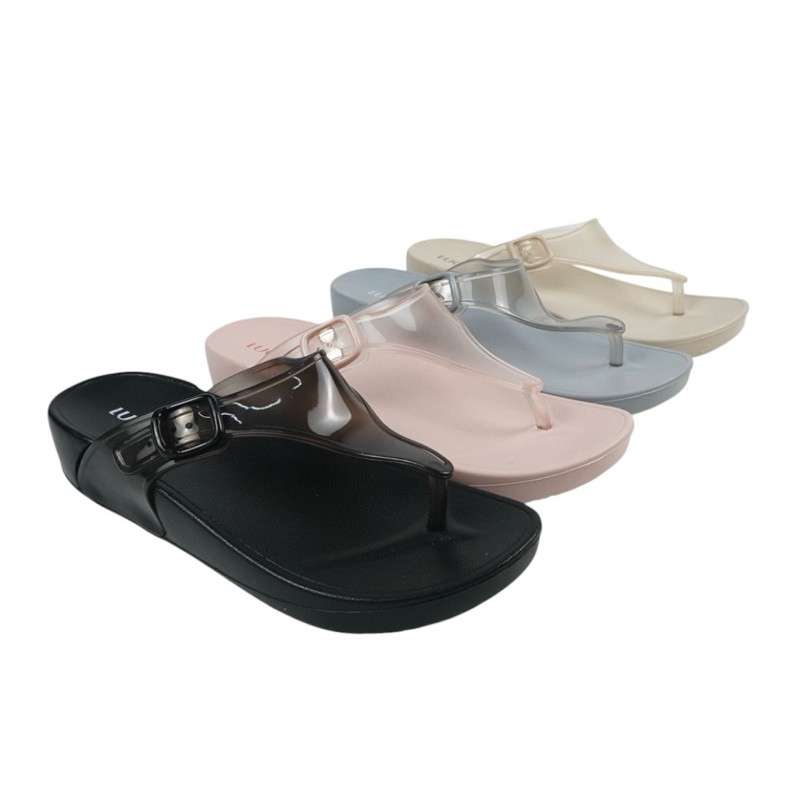 LUOFU Sendal Jelly Karet Eva Wanita Jepit Transparant E7154TF-4BW [C01] Luofu Import