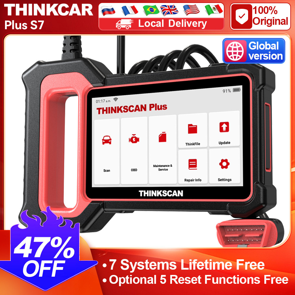 THINKSCAN PLUS S7 S6 S4 THINKCAR OBD2 Scanner Auto ABS,SRS,ECM,TCM,BCM,AC System Alat Pemindai Diagn