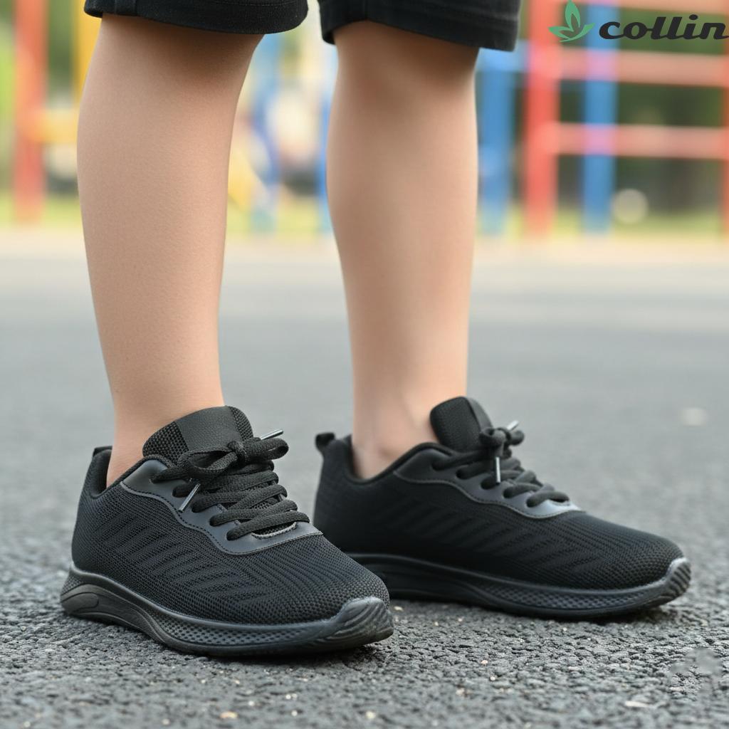 COLLIN sepatu rajut remaja sepatu sneakers hitam sepatu tali BD3501-HTB Casual Shoes Pria Olahraga S