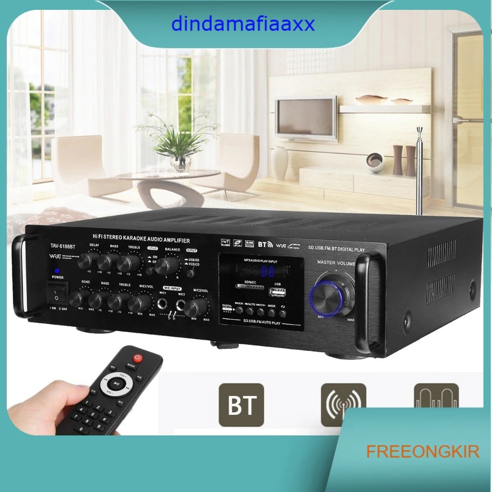 Digital Echo Mixer Power Amplifier Audio Stereo Hi-Fi Karaoke Home Theater FM Radio 2000W 2 Channel