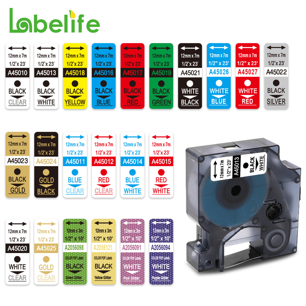 Labelife 45013 45010 Label Tapes D1 45013 Cartridge Compatible for Dymo LabelManager Writer Maker 28