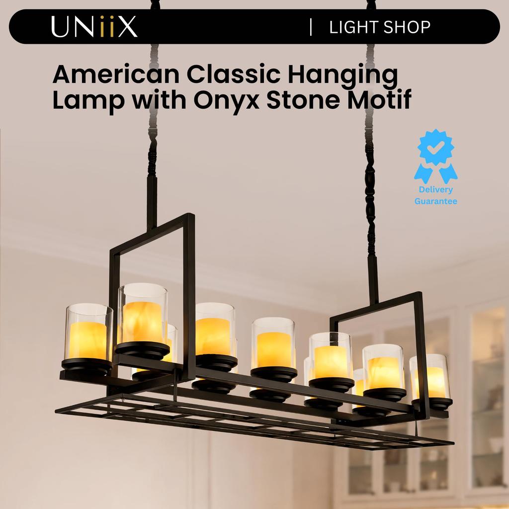 UNiiX - LG6258 | Lampu Hias Gantung Meja Makan Model Amerikan Klasik dengan Motif Batu Onyx Lampu Ga