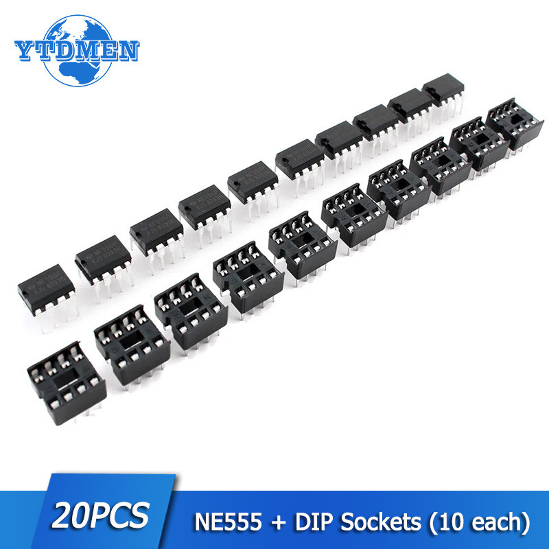20PCS Timer Programming Oscillator ip NE555 NE555P IC 555 & 8 Pin P Sockets Kit (10 Ea)