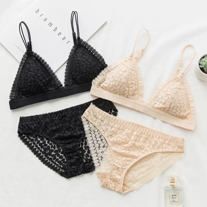 [Misteri Cinta][COD]Set bra renda ultra tipis baru dengan tali tipis, tidak memperlihatkan puting.