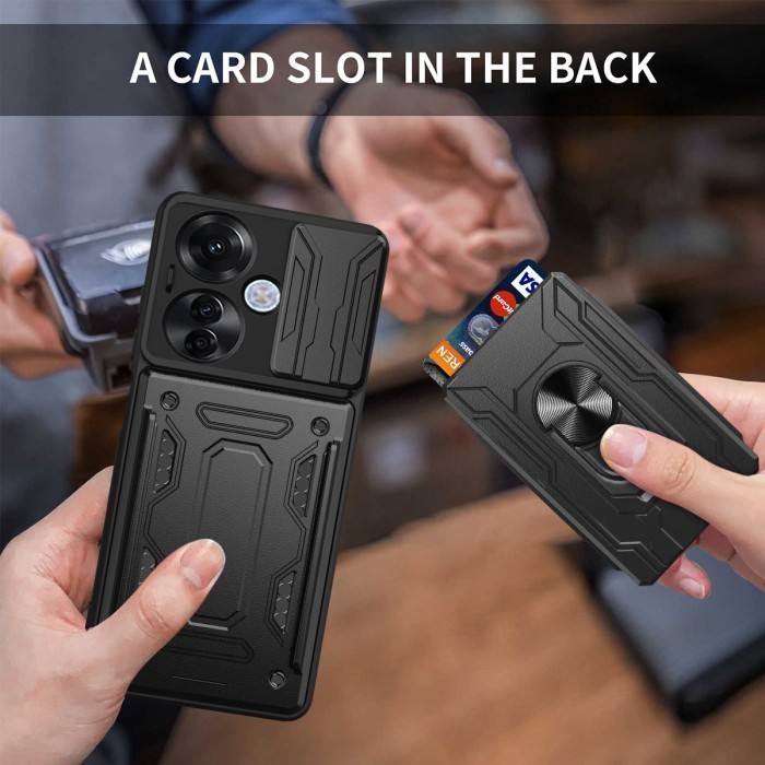 Cuci Gudang - Casing Oppo Reno 11F 5G - CardX Flip Lens Card Ring Army Military Armor Case Shockproo