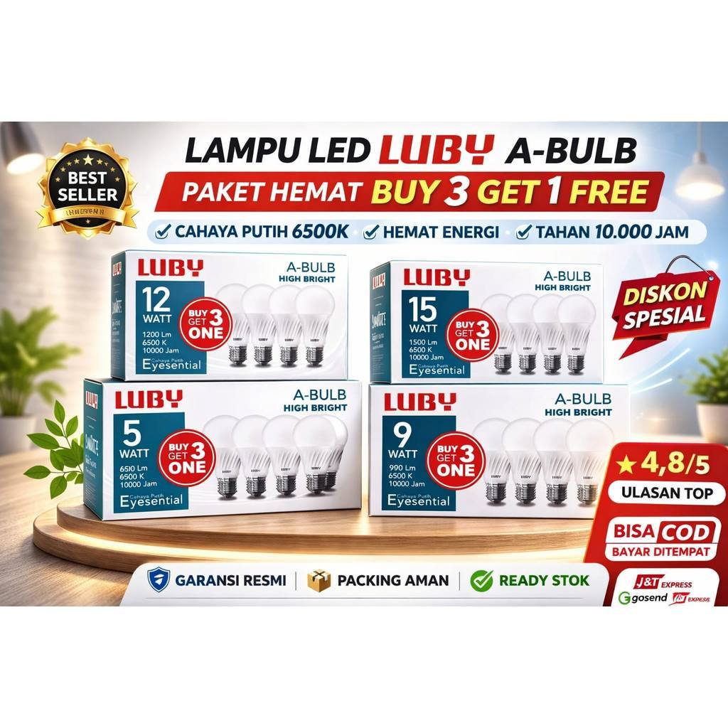 (Beli 3 Gratis 1) LAMPU LED LUBY A-BULB EYESENTIAL BOHLAM HIGH BRIGHT – HEMAT & TERANG MAKSIMAL