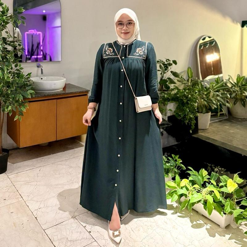 Inara Dress Gamis Rayon Twill Motif Bunga Bordir