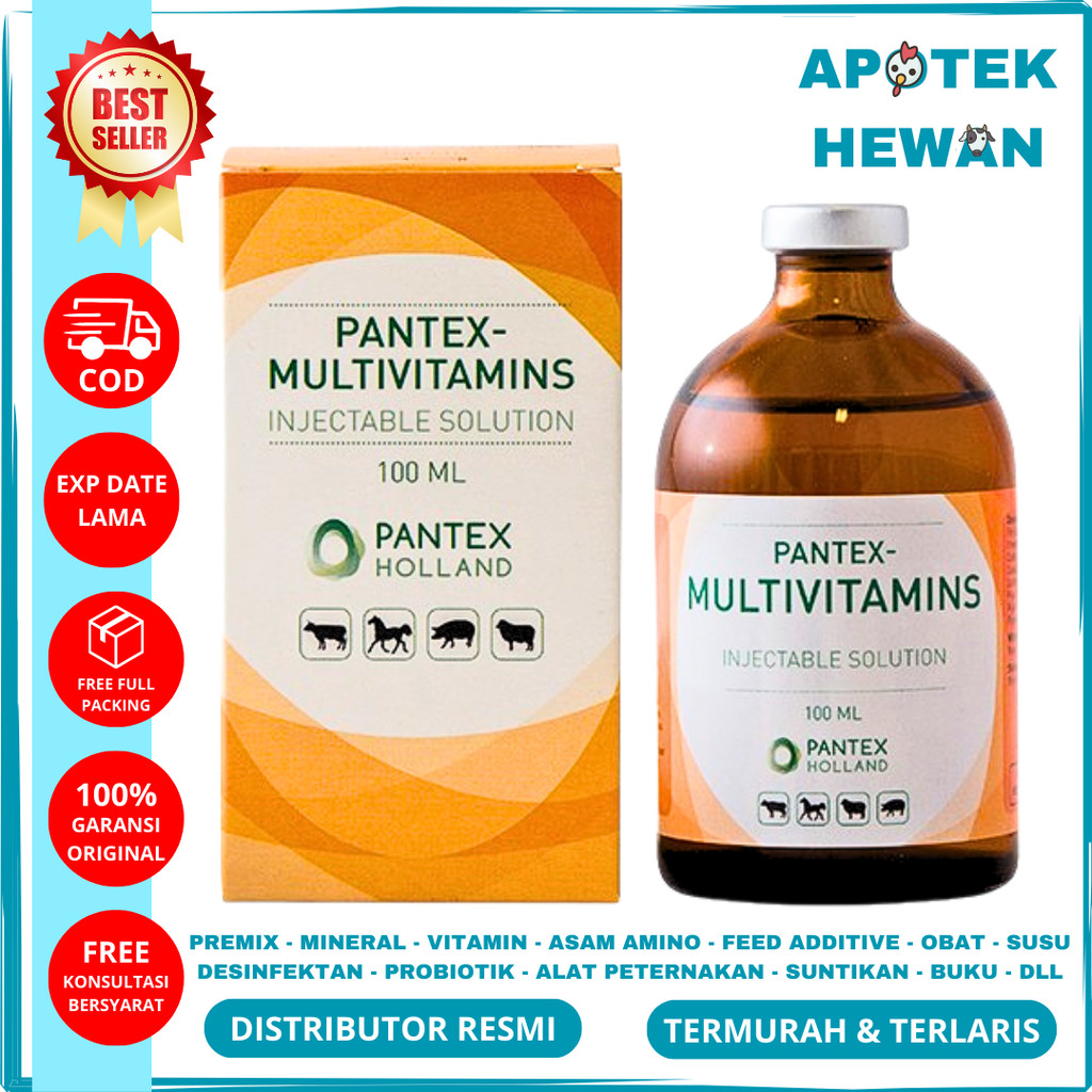 PANTEX MULTIVITAMIN 100 mL - Multivitamin Injeksi vit A D3 E B1 B6 C dan K3 Untuk Sapi Kambing Kuda 