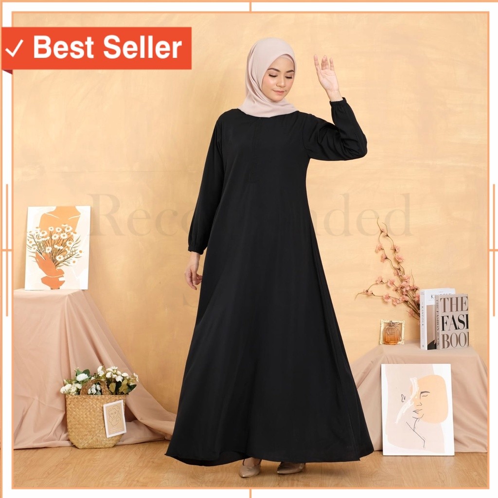 Fashion Lebaran Muslimah Murah kekinian / Asmazis Basic Abaya Dress Gamis Daily Polos Syari Wanita M