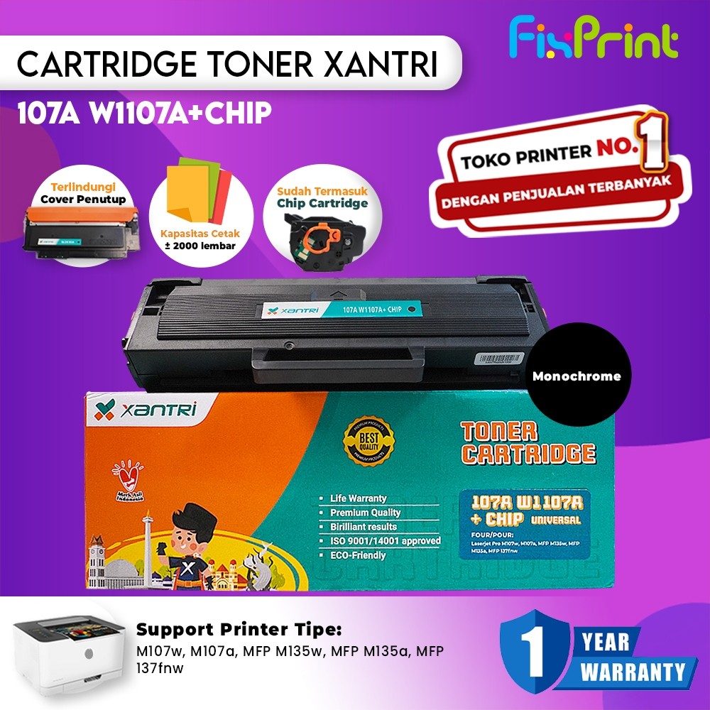 Cartridge Toner Premium Xantri W1112A W1107A 107A 110A Compatible for Printer LaserJet 107a 108a 108