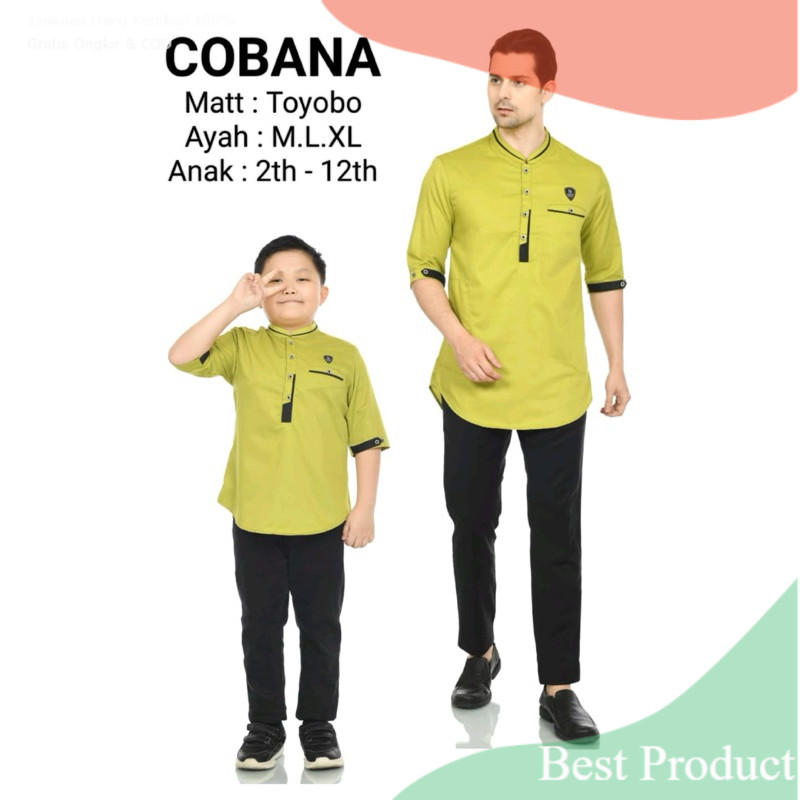 Cobana Moslem - Baju Koko Kurta Cobana Couple Ayah Dan Anak Warna HIJAU LEMON Koko Kurta Pakistan Ay