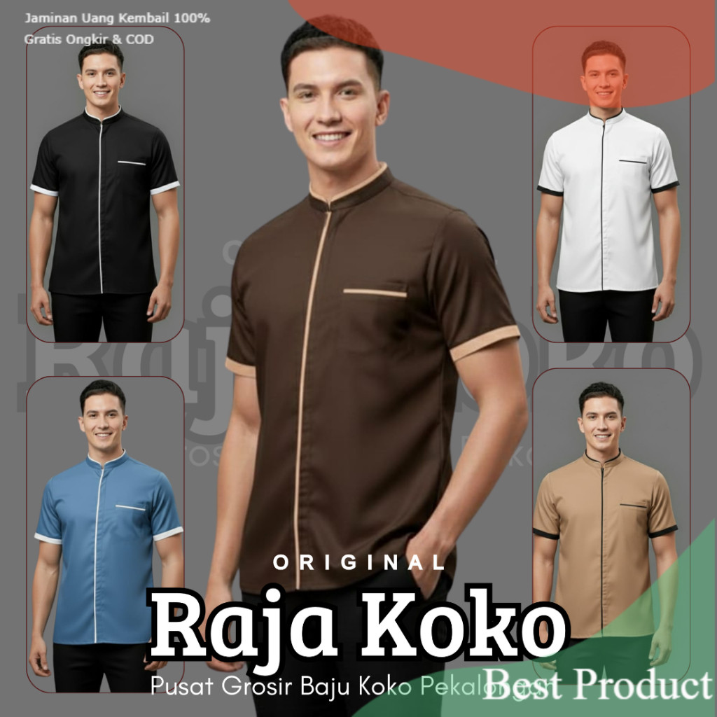 Baju Koko Pria Lengan Pendek Motif Shaka Koko Kurta Muslim Modern M L XL XXL- pakaian pria lainnya