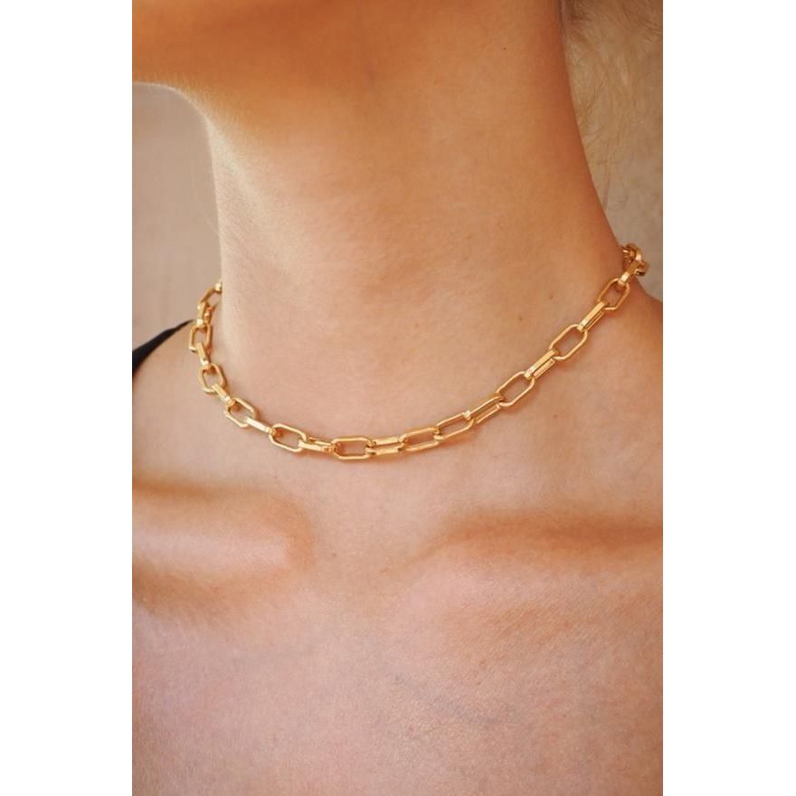 Terbaru - kalung rantai titanium pria dan wanita model rantai choker warna kuning panjang 50 cm /kal