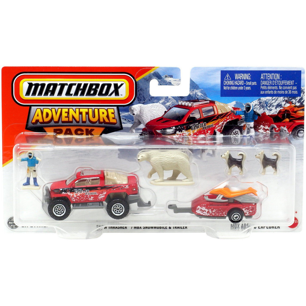 Matchbox Hitch & Haul Adventure Pack Snow Thrasher / MBX Snowmobile & Trailer - Matchbox Original