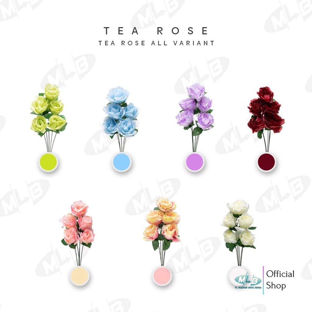 MLB Bunga Tea Rose Mawar Cabang 5 Tangkaian Artificial Premium Hiasan Buket Dekorasi Hantaran