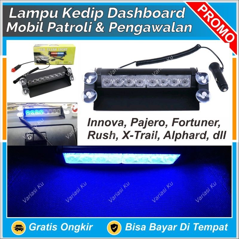 LAMPU LED MOBIL KEDIP TEMPEL KACA DASHBOARD KABIN DEPAN 8 TITIK MATA LED BIRU MERAH AVANZA XENIA JAZ