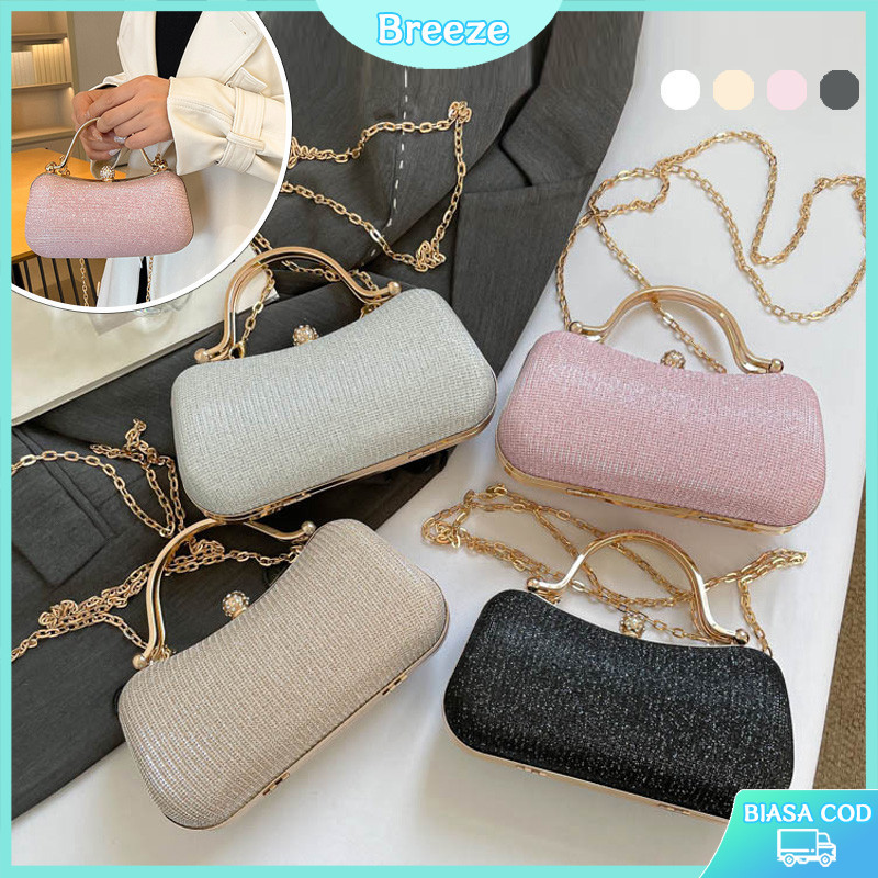 READY Tas Rantai Trendy Wanita - Tas Selempang Kristal Glitter, Tas Tangan Mini Elegan untuk Pesta &