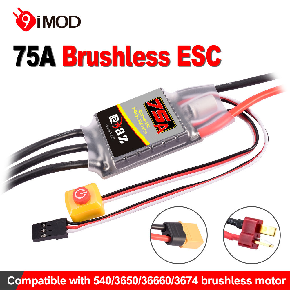 9IMOD 75A Brushless ESC 2-4S 6V/3A ESC Kompatibel dengan Motor 540/3650/36660/3674 Untuk Mobil Touri